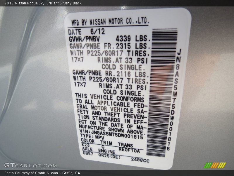 Brilliant Silver / Black 2013 Nissan Rogue SV