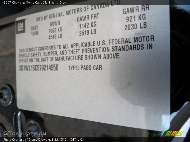 Black / Gray 2007 Chevrolet Monte Carlo SS