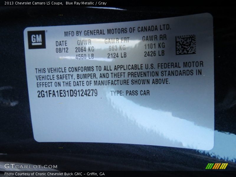 Blue Ray Metallic / Gray 2013 Chevrolet Camaro LS Coupe