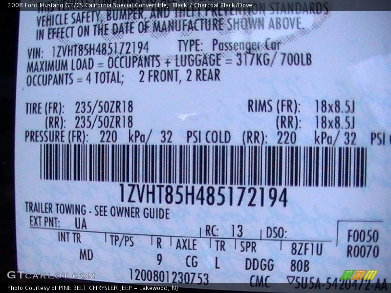 Black / Charcoal Black/Dove 2008 Ford Mustang GT/CS California Special Convertible