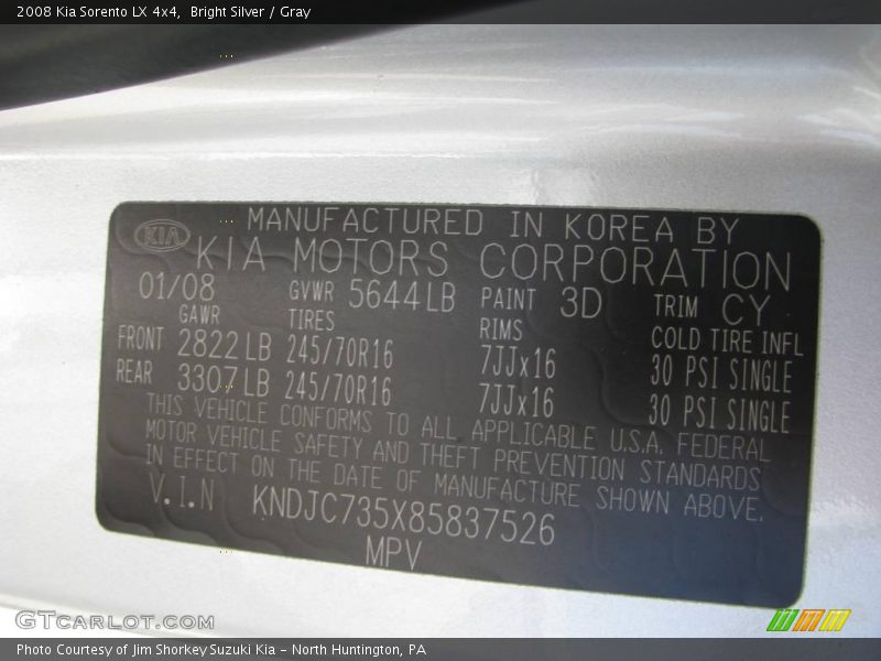 Bright Silver / Gray 2008 Kia Sorento LX 4x4