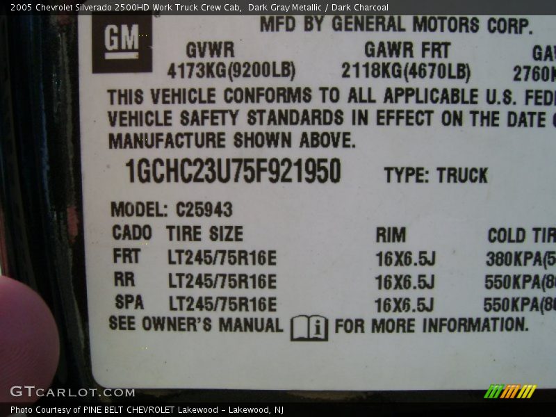 Dark Gray Metallic / Dark Charcoal 2005 Chevrolet Silverado 2500HD Work Truck Crew Cab