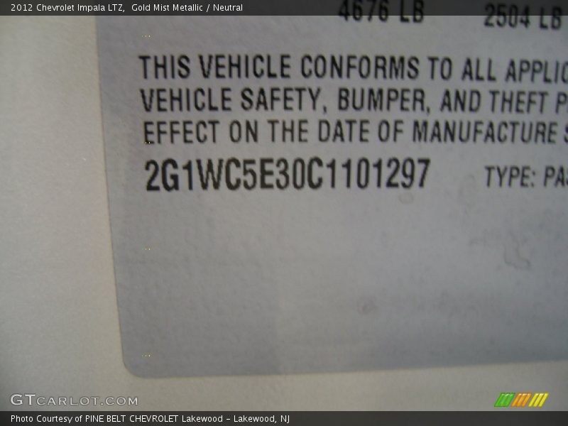 Gold Mist Metallic / Neutral 2012 Chevrolet Impala LTZ