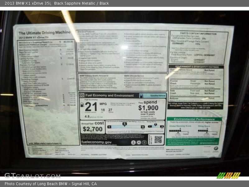  2013 X1 xDrive 35i Window Sticker