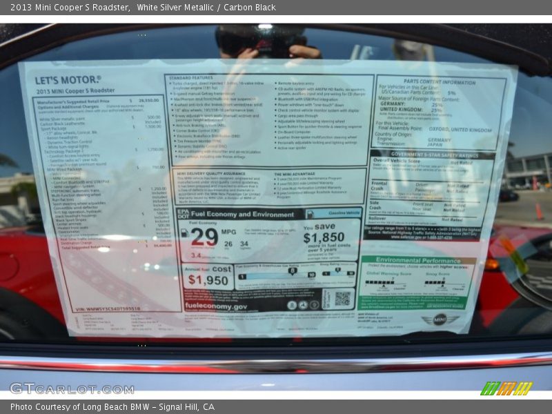  2013 Cooper S Roadster Window Sticker