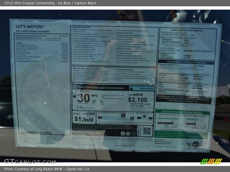  2013 Cooper Convertible Window Sticker