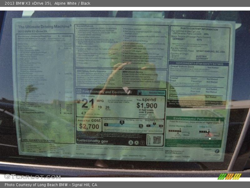 Alpine White / Black 2013 BMW X3 xDrive 35i