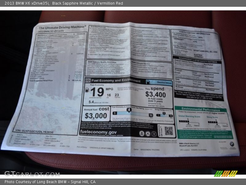  2013 X6 xDrive35i Window Sticker