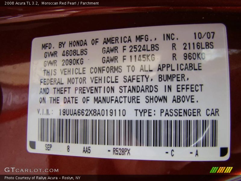 Moroccan Red Pearl / Parchment 2008 Acura TL 3.2