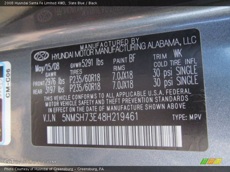 Slate Blue / Black 2008 Hyundai Santa Fe Limited 4WD