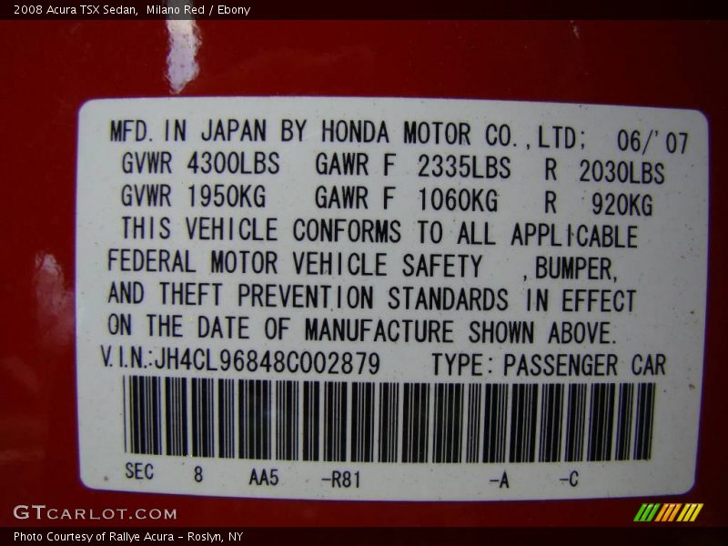 Milano Red / Ebony 2008 Acura TSX Sedan