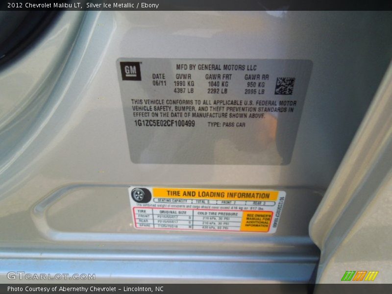 Silver Ice Metallic / Ebony 2012 Chevrolet Malibu LT