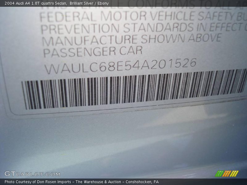 Brilliant Silver / Ebony 2004 Audi A4 1.8T quattro Sedan