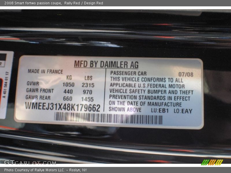 Rally Red / Design Red 2008 Smart fortwo passion coupe