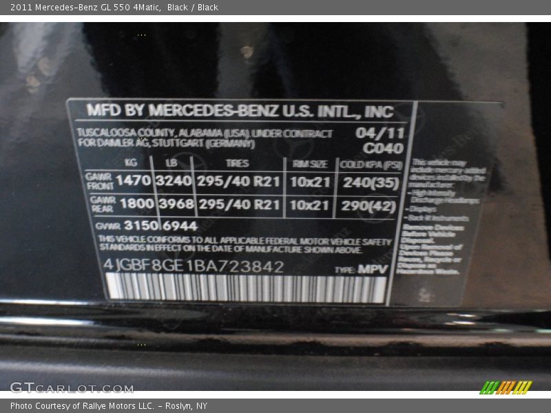 Black / Black 2011 Mercedes-Benz GL 550 4Matic