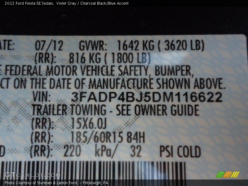 Violet Gray / Charcoal Black/Blue Accent 2013 Ford Fiesta SE Sedan