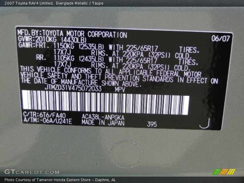 Everglade Metallic / Taupe 2007 Toyota RAV4 Limited