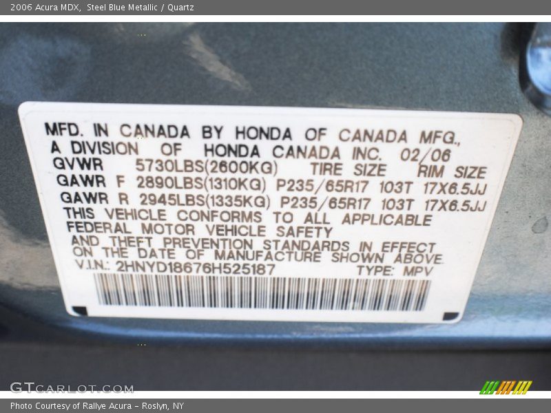 Steel Blue Metallic / Quartz 2006 Acura MDX