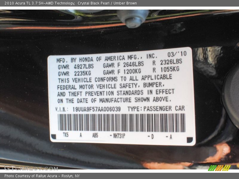 Crystal Black Pearl / Umber Brown 2010 Acura TL 3.7 SH-AWD Technology