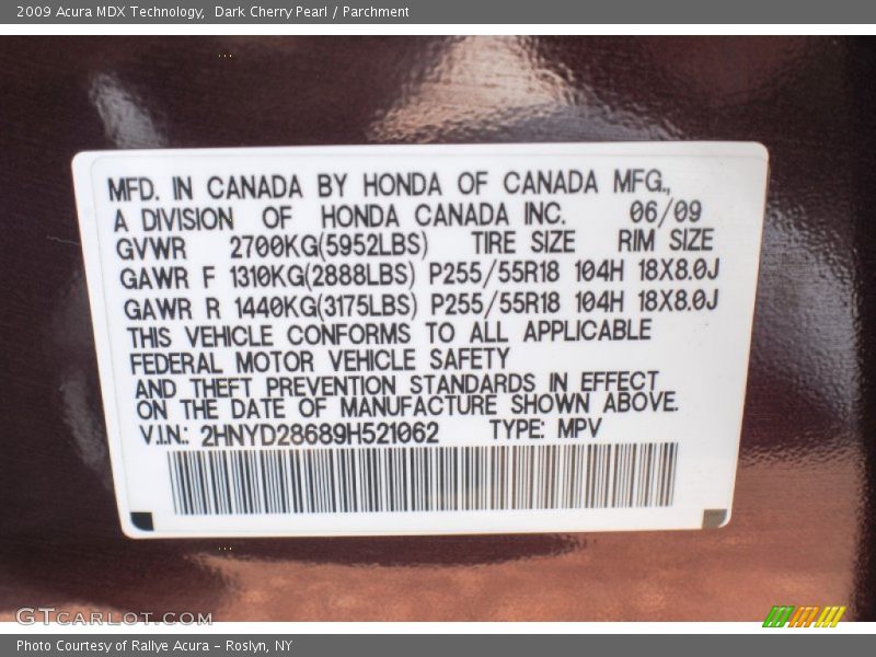 Dark Cherry Pearl / Parchment 2009 Acura MDX Technology