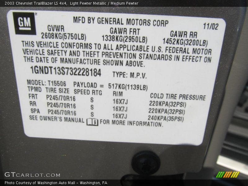 Light Pewter Metallic / Medium Pewter 2003 Chevrolet TrailBlazer LS 4x4