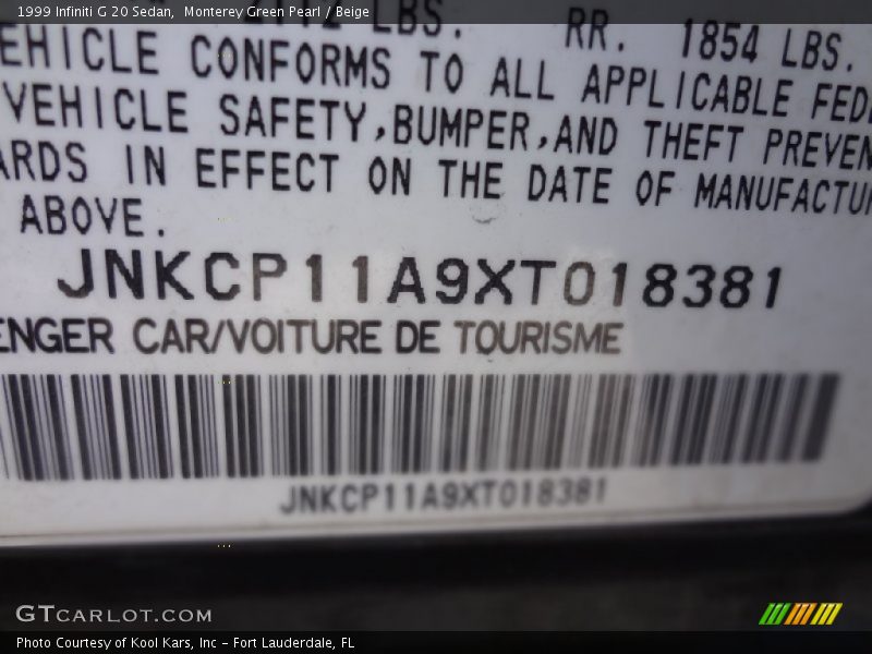 Monterey Green Pearl / Beige 1999 Infiniti G 20 Sedan