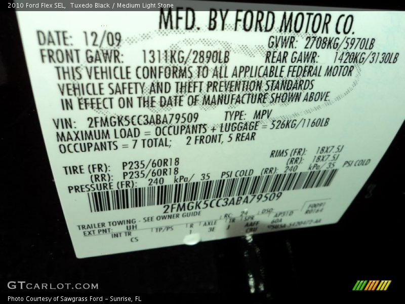 Tuxedo Black / Medium Light Stone 2010 Ford Flex SEL