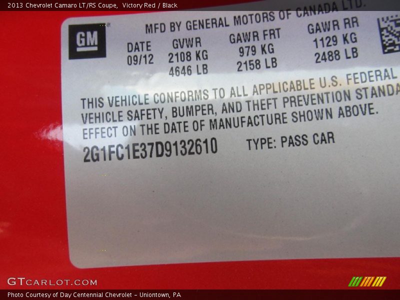 Victory Red / Black 2013 Chevrolet Camaro LT/RS Coupe