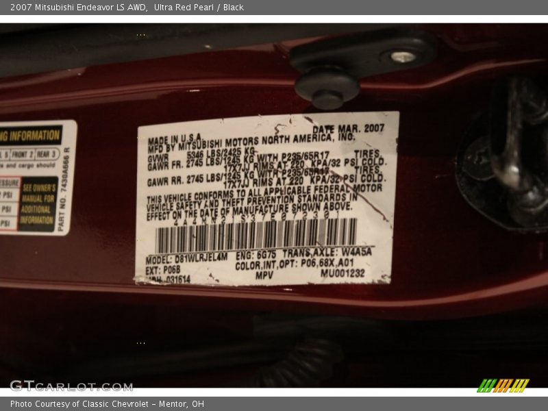 Ultra Red Pearl / Black 2007 Mitsubishi Endeavor LS AWD