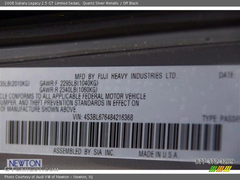 Quartz Silver Metallic / Off Black 2008 Subaru Legacy 2.5 GT Limited Sedan