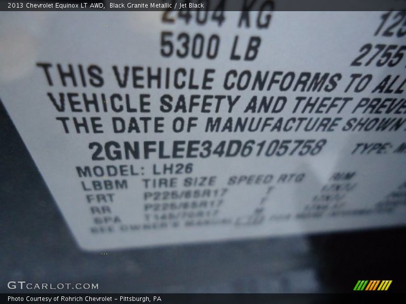 Black Granite Metallic / Jet Black 2013 Chevrolet Equinox LT AWD