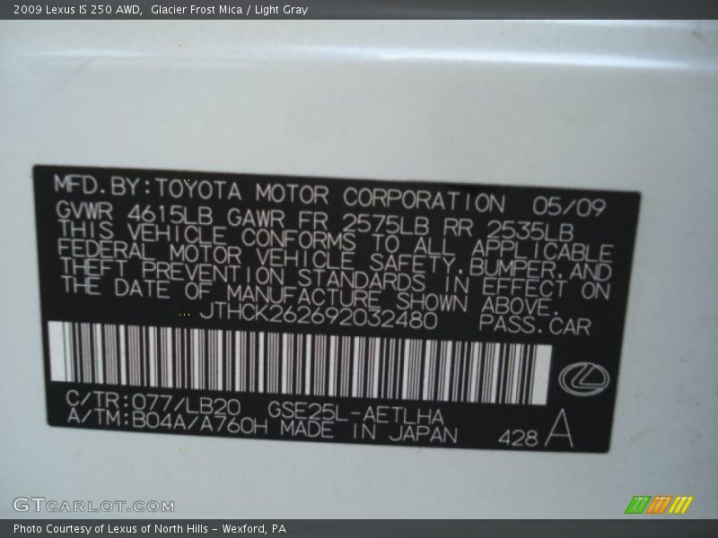 Glacier Frost Mica / Light Gray 2009 Lexus IS 250 AWD