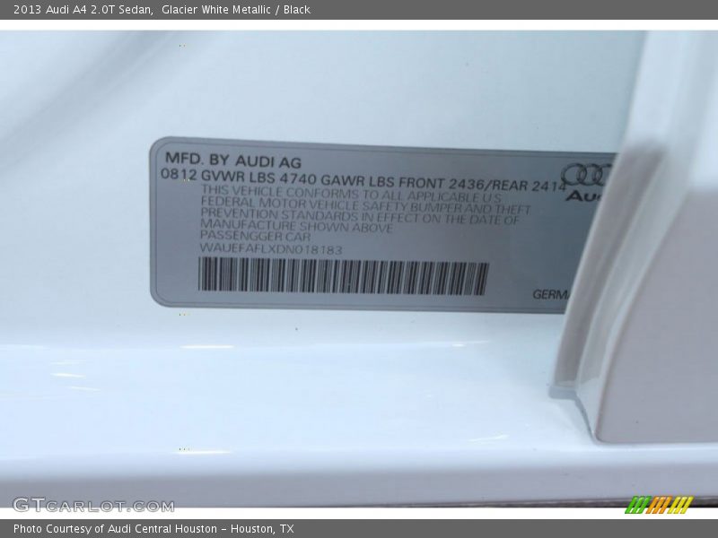 Glacier White Metallic / Black 2013 Audi A4 2.0T Sedan