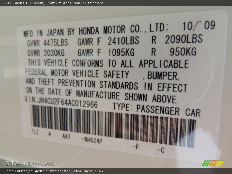 Premium White Pearl / Parchment 2010 Acura TSX Sedan