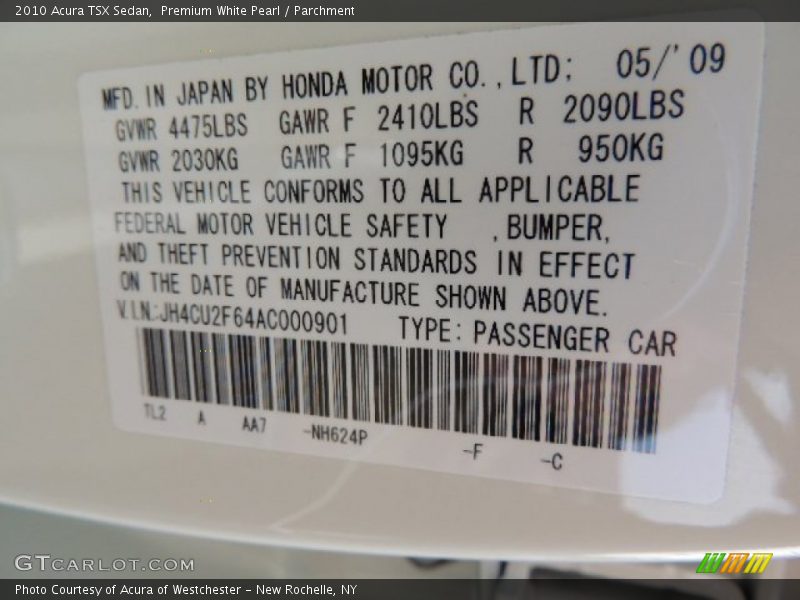Premium White Pearl / Parchment 2010 Acura TSX Sedan