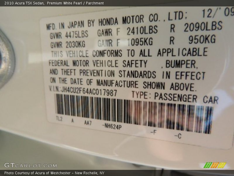 Premium White Pearl / Parchment 2010 Acura TSX Sedan
