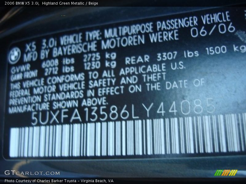 Highland Green Metallic / Beige 2006 BMW X5 3.0i