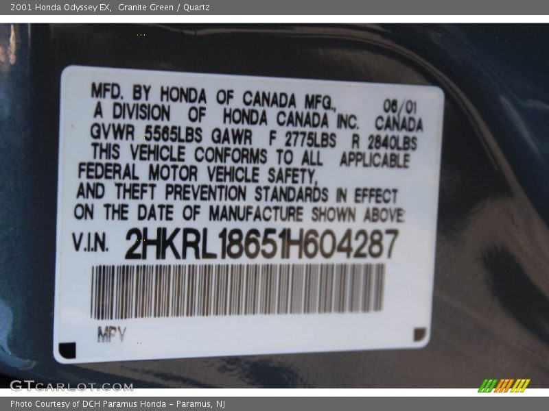 Granite Green / Quartz 2001 Honda Odyssey EX