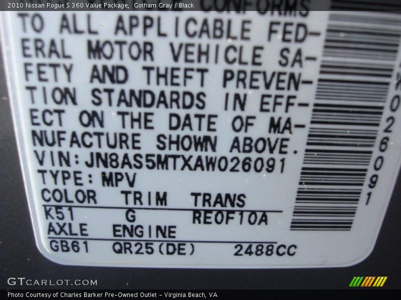 Gotham Gray / Black 2010 Nissan Rogue S 360 Value Package