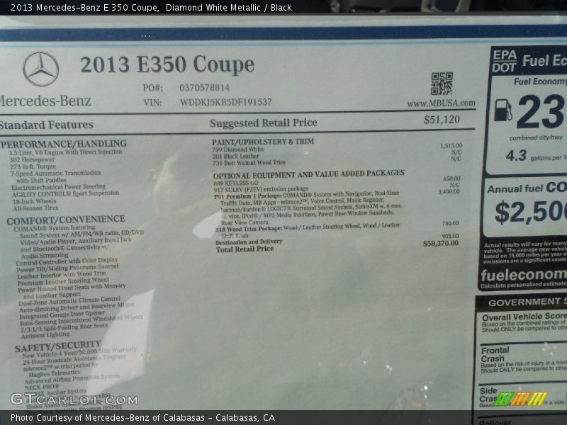 Diamond White Metallic / Black 2013 Mercedes-Benz E 350 Coupe