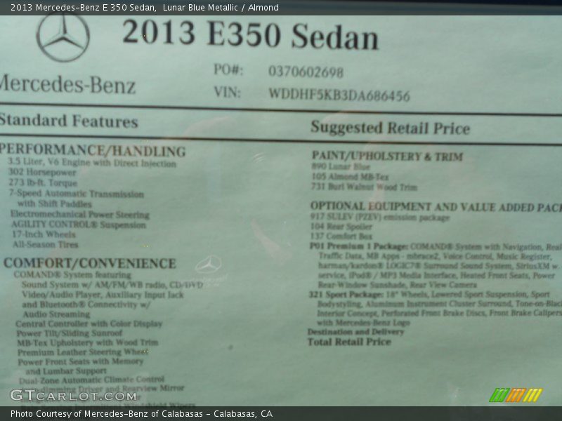 Lunar Blue Metallic / Almond 2013 Mercedes-Benz E 350 Sedan