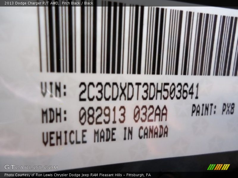 2013 Charger R/T AWD Pitch Black Color Code PX8