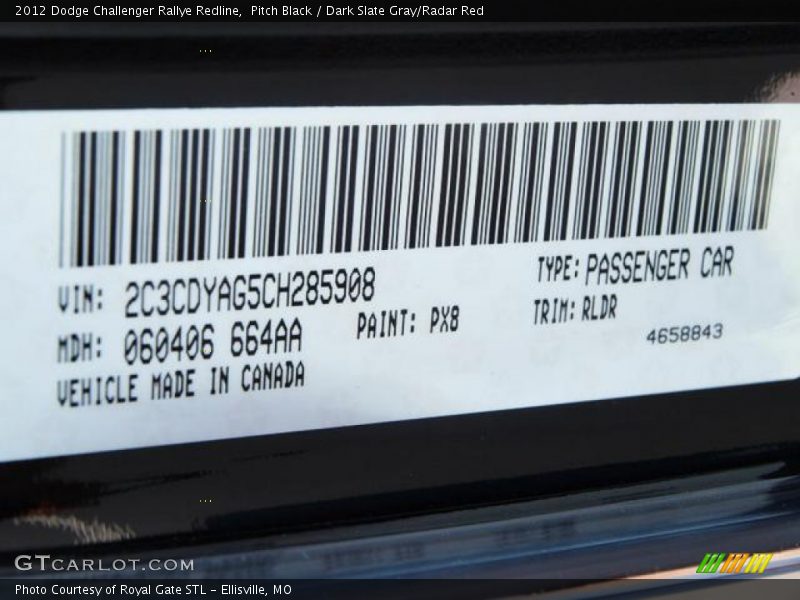 2012 Challenger Rallye Redline Pitch Black Color Code PX8