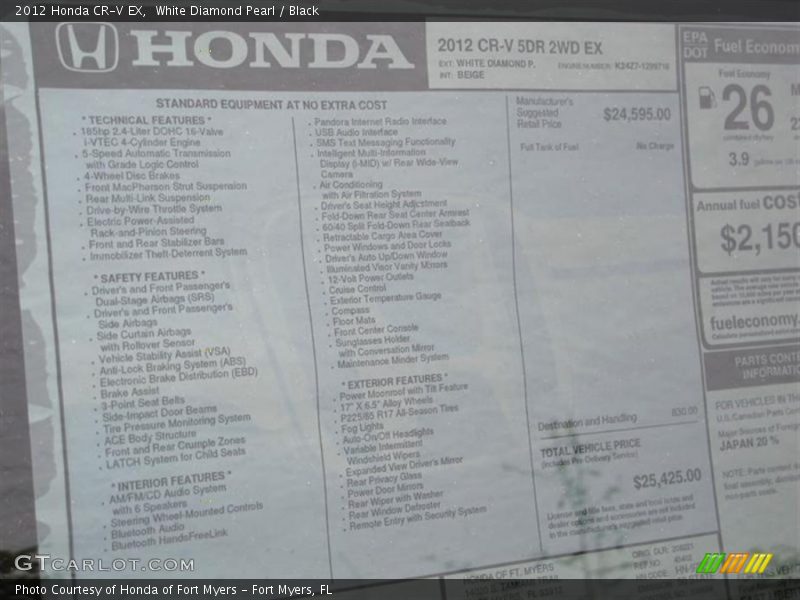 White Diamond Pearl / Black 2012 Honda CR-V EX
