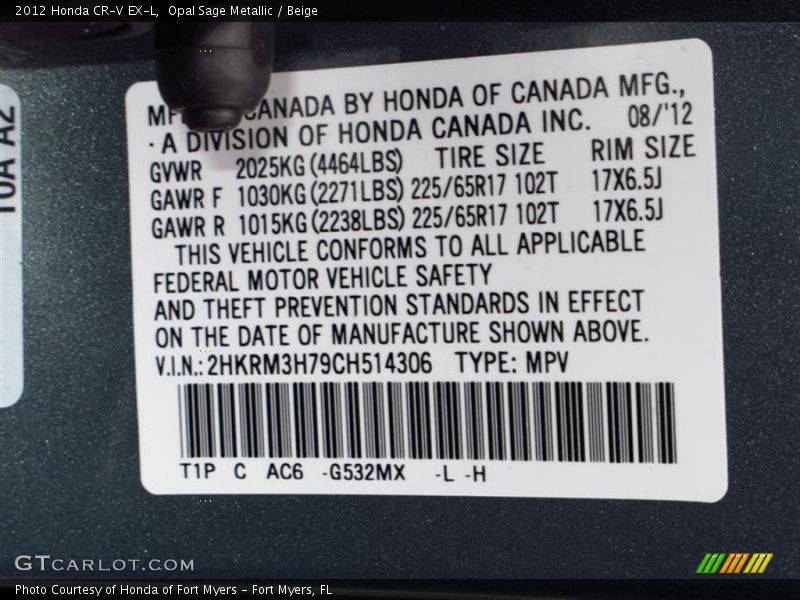 Opal Sage Metallic / Beige 2012 Honda CR-V EX-L