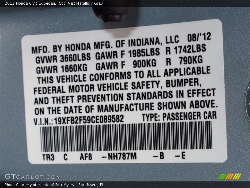 Cool Mist Metallic / Gray 2012 Honda Civic LX Sedan
