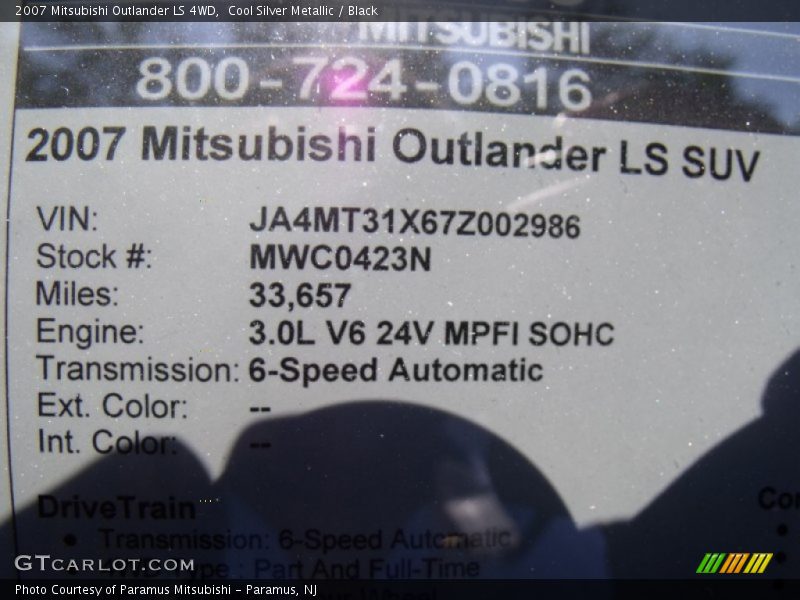 Cool Silver Metallic / Black 2007 Mitsubishi Outlander LS 4WD