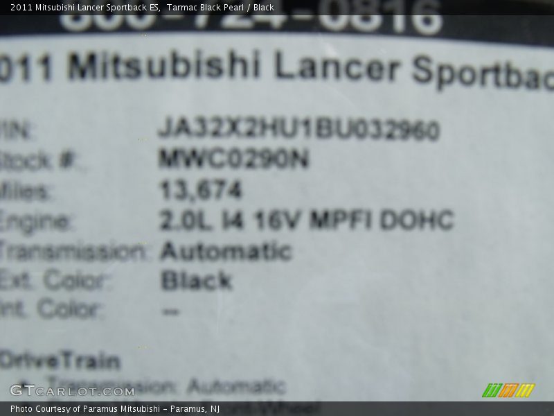 Tarmac Black Pearl / Black 2011 Mitsubishi Lancer Sportback ES