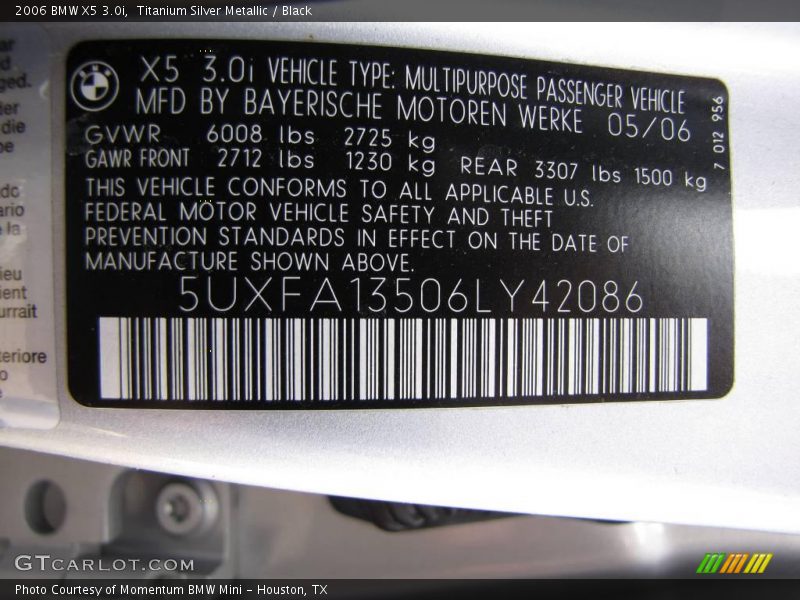 Titanium Silver Metallic / Black 2006 BMW X5 3.0i
