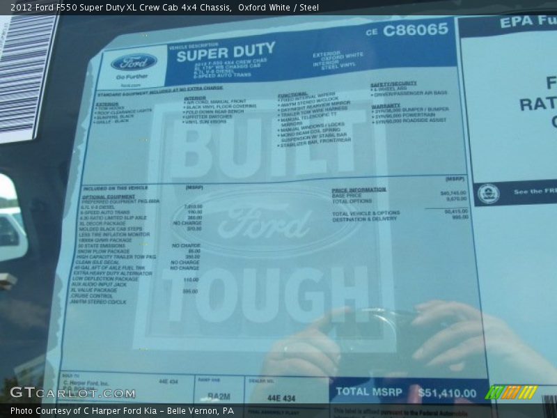  2012 F550 Super Duty XL Crew Cab 4x4 Chassis Window Sticker